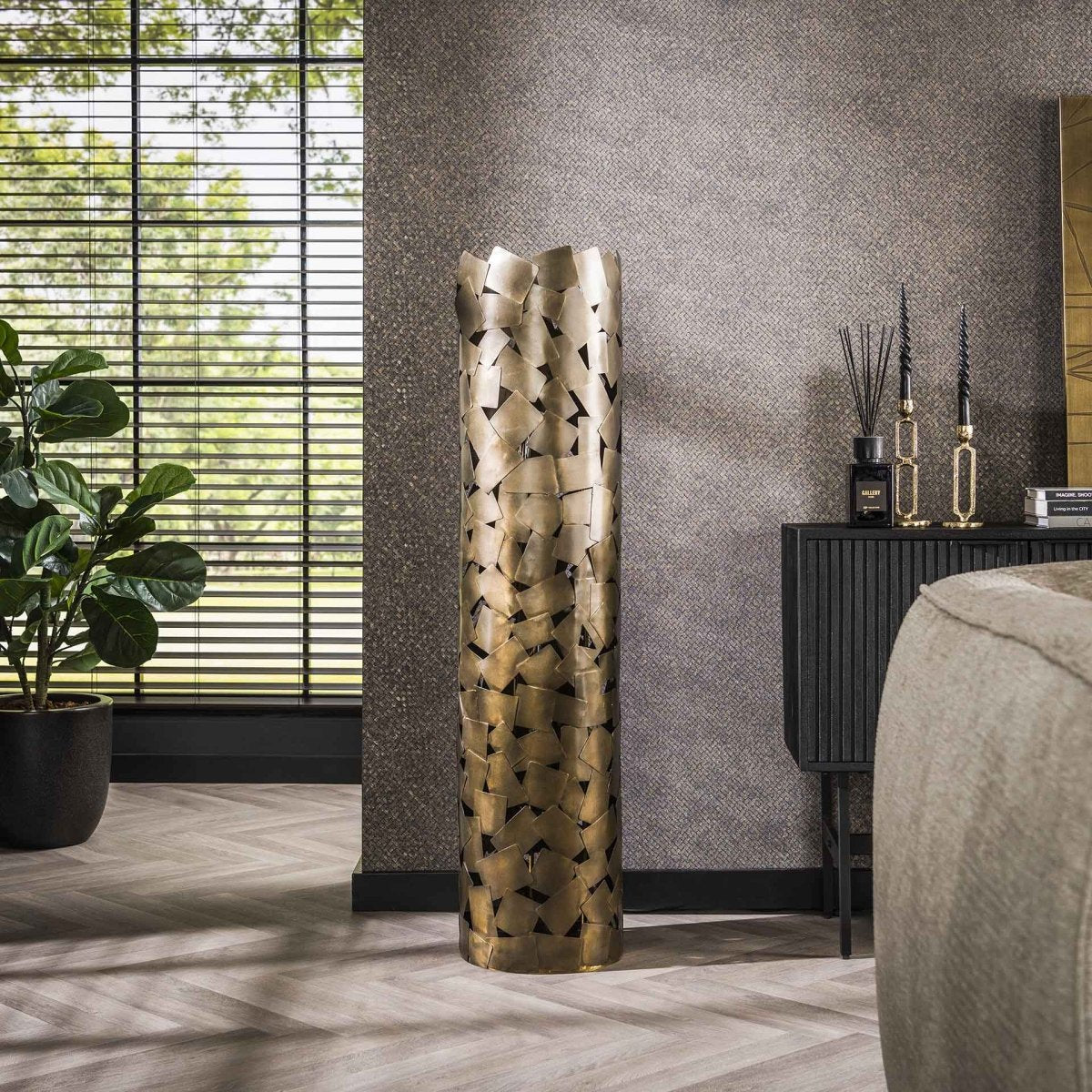 Stehleuchte 135 cm Zylinder aus Bronze mit Patchwork-Muster – Moderne Lampe für Wohnzimmer und Schlafzimmer 1