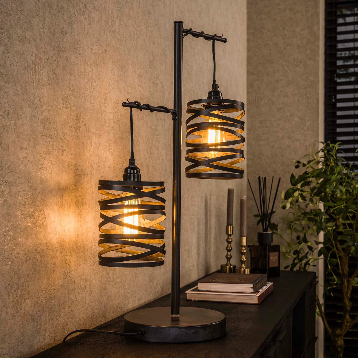 Tischlampe 37 x 23 cm aus Metall in Schiefergrau – E27 Fassung für LED, mit Spindelschirmen, für moderne Räume 0