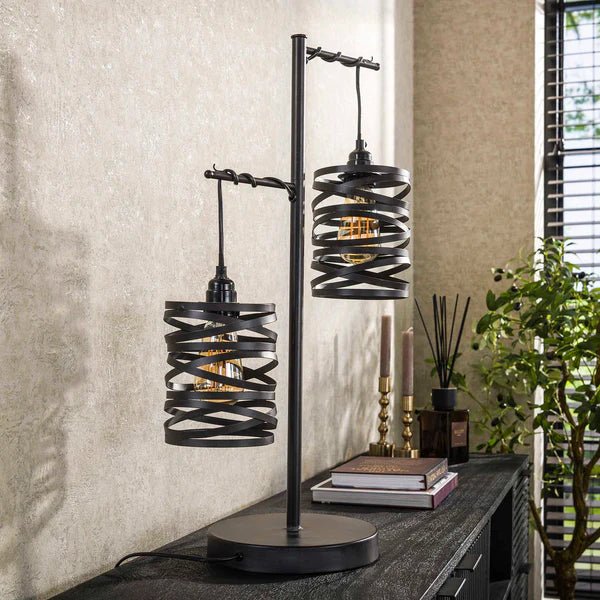 Tischlampe 37 x 23 cm aus Metall in Schiefergrau – E27 Fassung für LED, mit Spindelschirmen, für moderne Räume 1