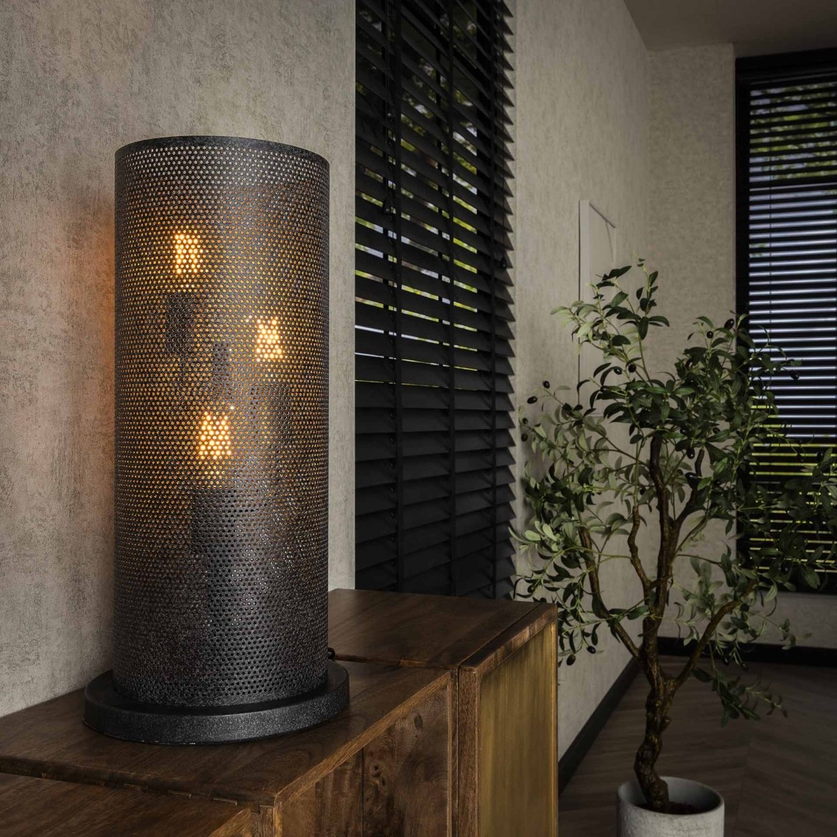 Tischlampe Knox aus Metall mit Mesh-Design in Artic Black – Moderne LED Tischleuchte für stilvolle Wohnräume 0