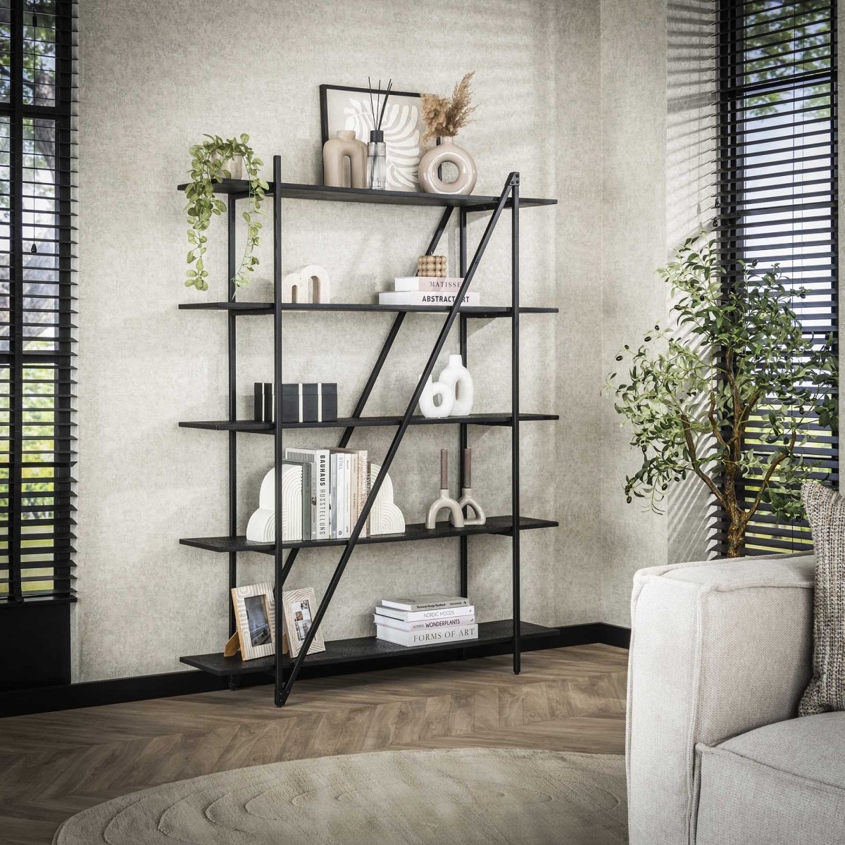 Wandregal 5-lagig 140 cm aus grauem Metall – Industrielles Design für Bücher und Dekoration 0