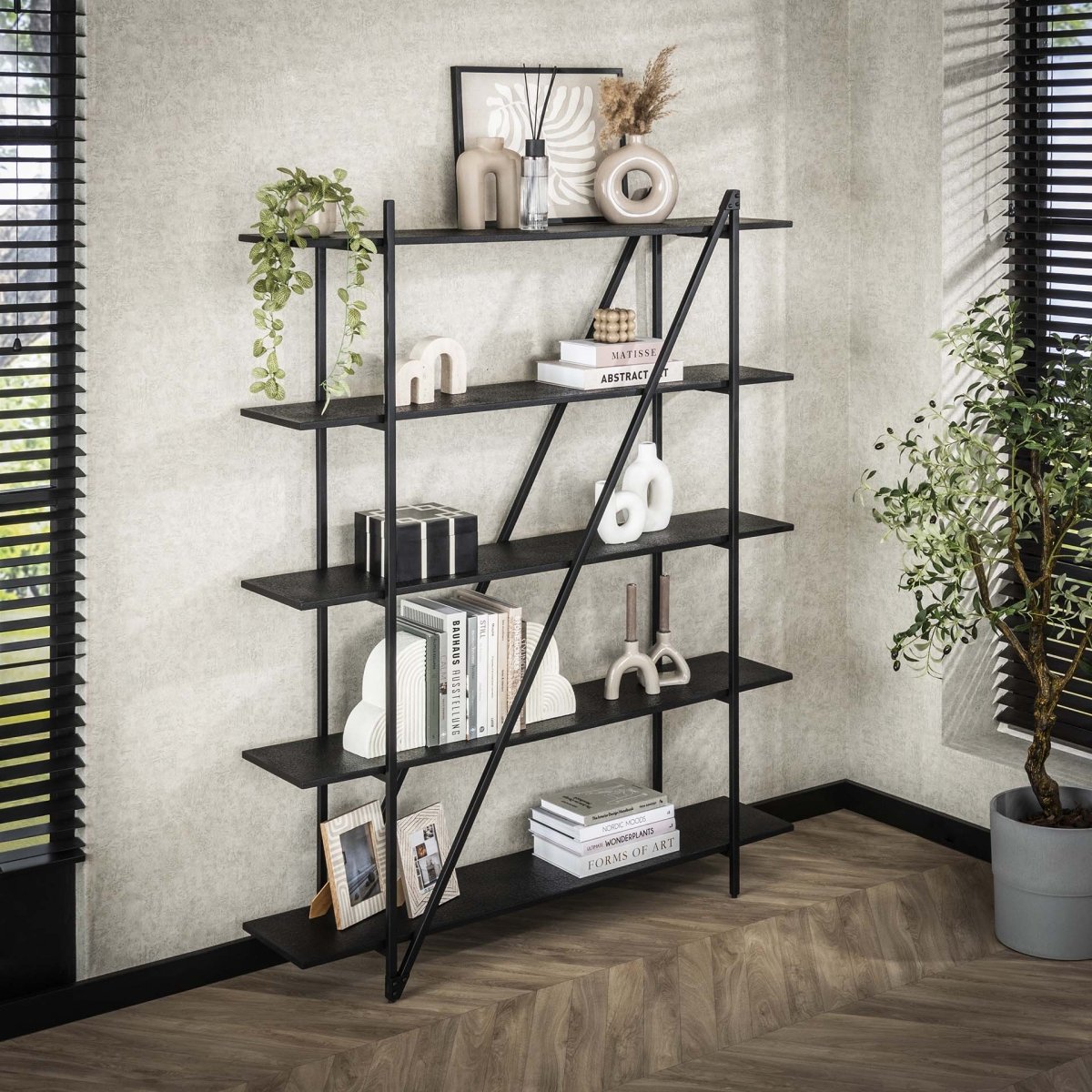 Wandregal 5-lagig 140 cm aus grauem Metall – Industrielles Design für Bücher und Dekoration 1