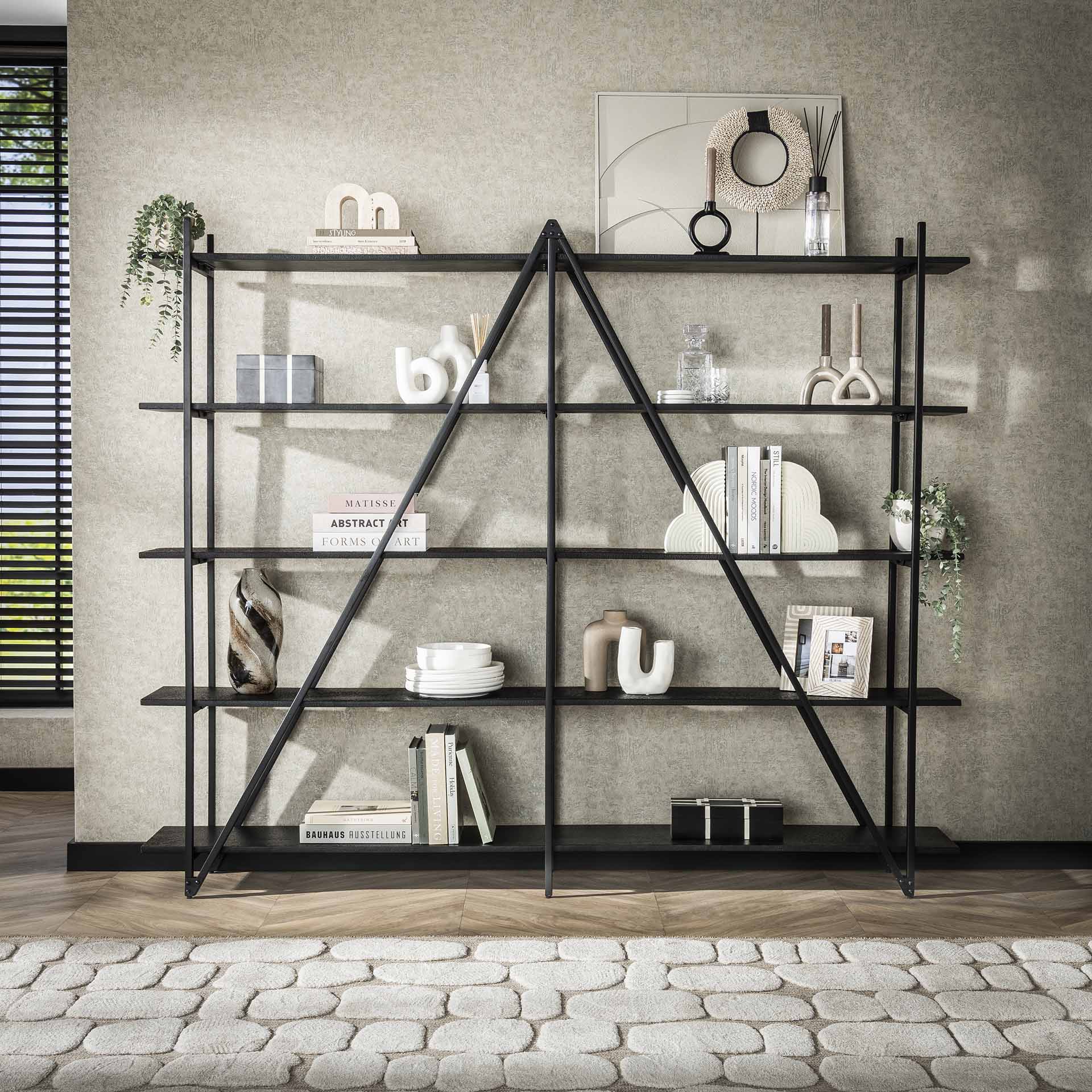 Wandregal 5-lagig 220 cm aus Metall in Grau – Modernes Regal mit minimalistischem Design für Bücher und Dekoration 0
