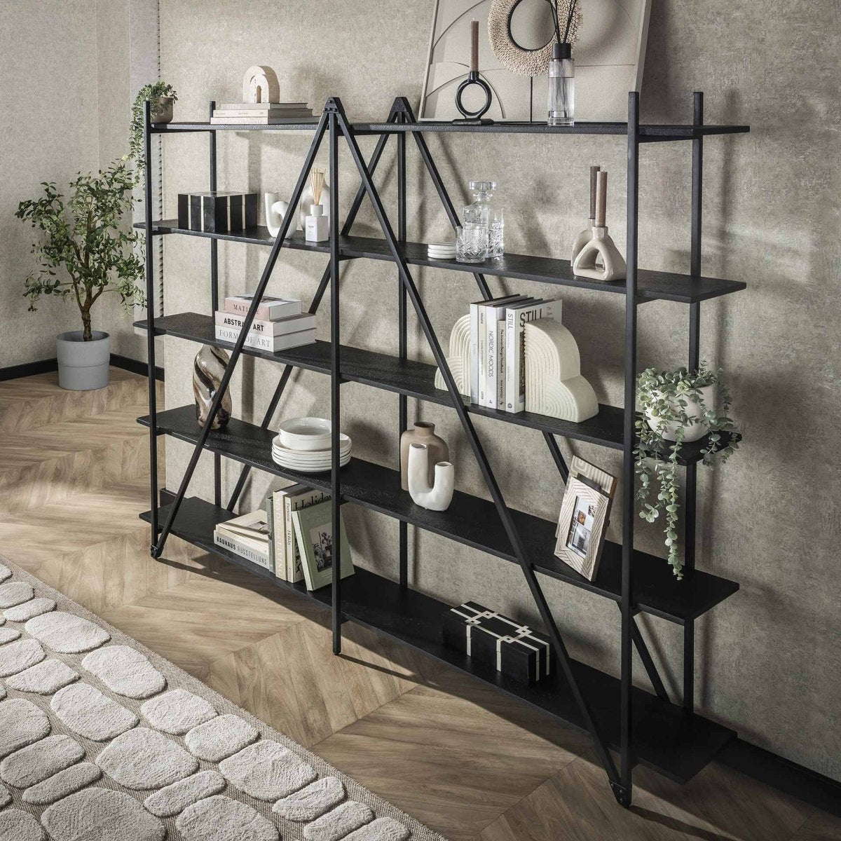 Wandregal 5-lagig 220 cm aus Metall in Grau – Modernes Regal mit minimalistischem Design für Bücher und Dekoration 1