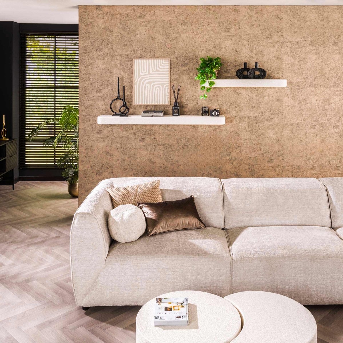 Wandregal Weiß 150 cm mit Steinoberfläche – Modernes Regalsystem für Wohnzimmer, Schlafzimmer und Büro 4