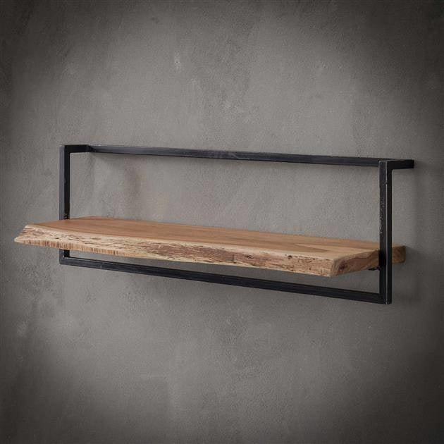 Wandregal aus Akazienholz mit Stahlrahmen im Vintage-Look 96 cm – Robustes Wandregal für modernes und industrielles Interieur 0