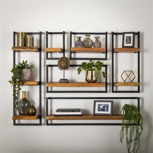Wandregal aus Akazienholz mit Stahlrahmen im Vintage-Look 96 cm – Robustes Wandregal für modernes und industrielles Interieur 1