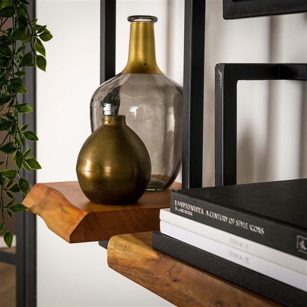 Wandregal aus Akazienholz mit Stahlrahmen im Vintage-Look 96 cm – Robustes Wandregal für modernes und industrielles Interieur 3