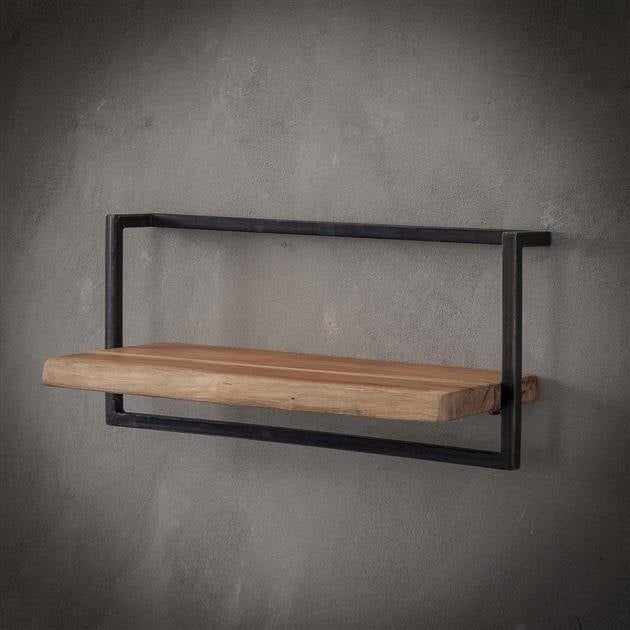Wandregal aus Akazienholz mit Stahlrahmen im Vintage-Look 96 cm – Robustes Wandregal für modernes und industrielles Interieur 9